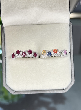 天然碧玺蓝宝石戒指精致小众银镶