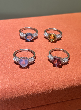 天然粉托帕戒指S925银甜美精致女