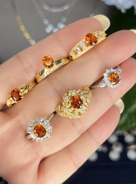 天然芬达石彩蓝宝戒指女S925纯银镶嵌精致时尚通勤送女友礼物饰品