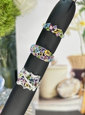 天然多晶石戒指S925银精致高级感