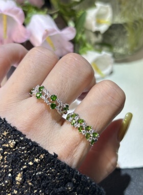 天然透辉石戒指女S925银百搭通勤