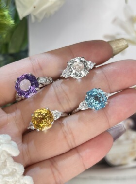 托帕石玫瑰切戒指女S925银高级感