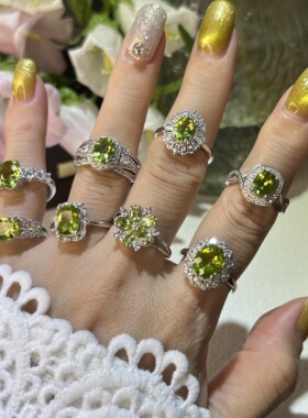 天然橄榄石S925银开口戒指精致女