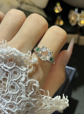 天然白水晶黄水晶戒指女S925银镶嵌欧美精致轻奢爆闪指环礼物饰品