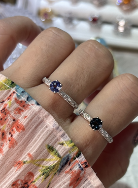 天然坦桑石透辉石戒指银镶嵌简约