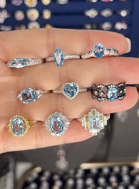 天然伦敦蓝托帕石戒指银精致通勤