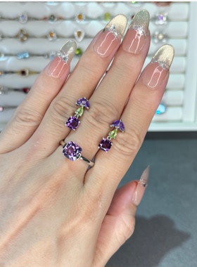 天然紫水晶手链耳环套装女精致银