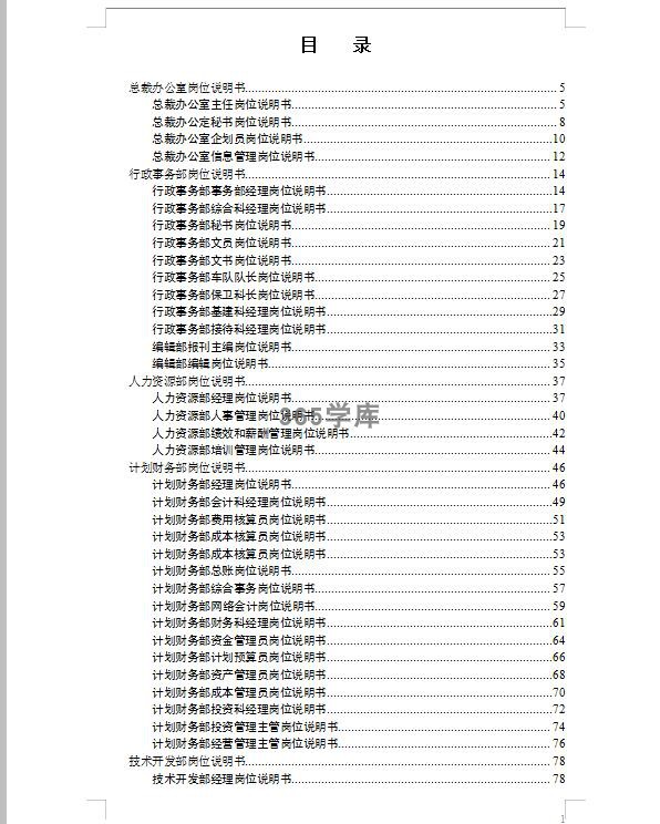 公司岗位说明书大全 企业岗位职责任务分工 word模版330页可编辑