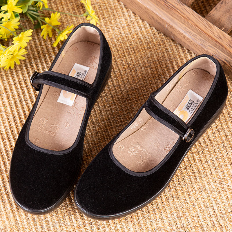 赛格夏季女式黑色金丝绒防滑方口北京老布鞋女鞋夏旗舰店官方厚底 - 图3