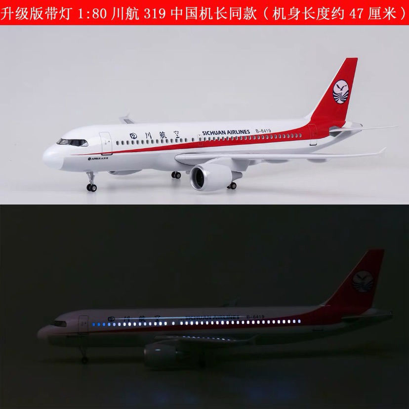 中国机长同款合金飞机模型客机A319四川航空拼装玩具静太带轮带灯 - 图1
