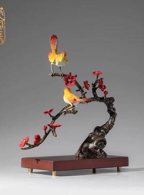《喜上枝头》郑家匠黄铜摆件铜器工艺品新中式家居客厅玄关装饰