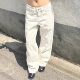 TheDINA 2026 New American Retro Drape White Brushed Straight Low Low Waist Floor-Mopping Jeans for Women