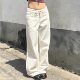 TheDINA 2026 New American Retro Drape White Brushed Straight Low Low Waist Floor-Mopping Jeans for Women