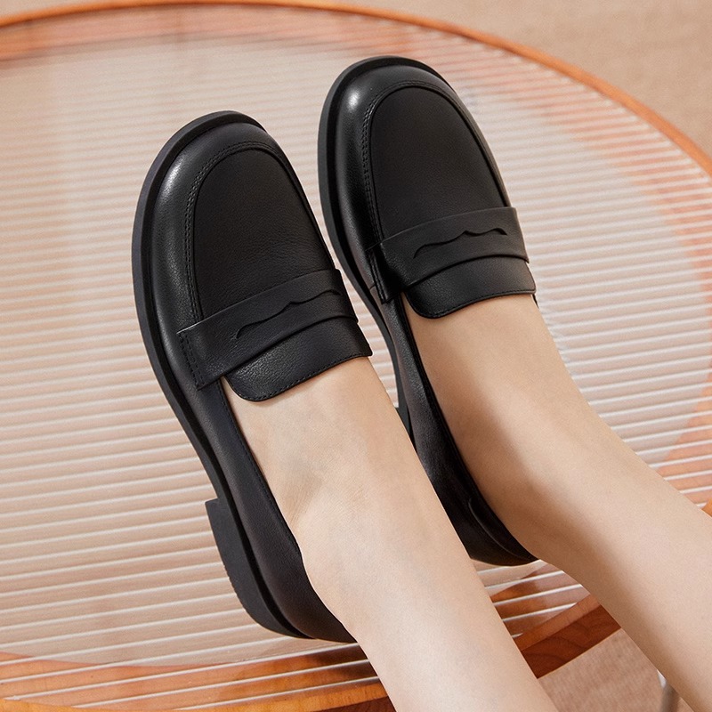 骆驼女鞋2025新款春夏季英伦复古小皮鞋女百搭休闲粗跟单鞋女-图2