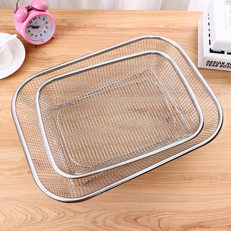 不锈钢沥水篮洗菜盆沥水篮长方形漏篮厨房网篮水果篮子过滤网油筐,淘宝优惠券,粉丝福利购,淘宝优惠卷