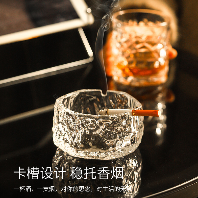 汇冠 高颜值玻璃烟灰缸高级感小众设计家用办公客厅创意烟缸烟盅 - 图1