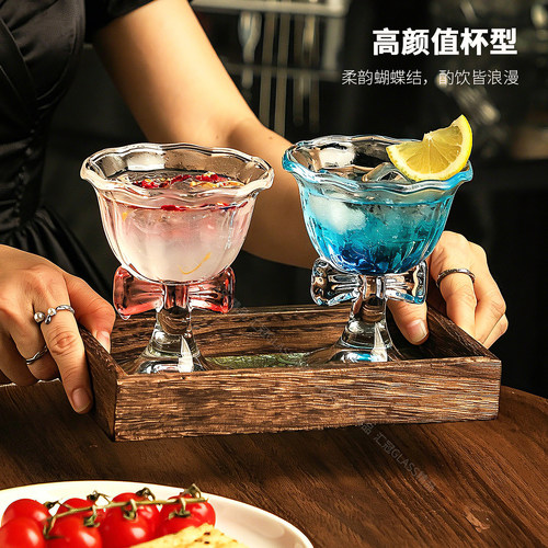 加厚高颜值玻璃水杯特调鸡尾酒高脚杯果汁冷饮咖啡杯甜品冰淇淋杯 - 图2