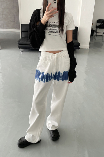 Threecut design sense of minority white jeans women's summer high waist pants straight pants loose wide leg pants