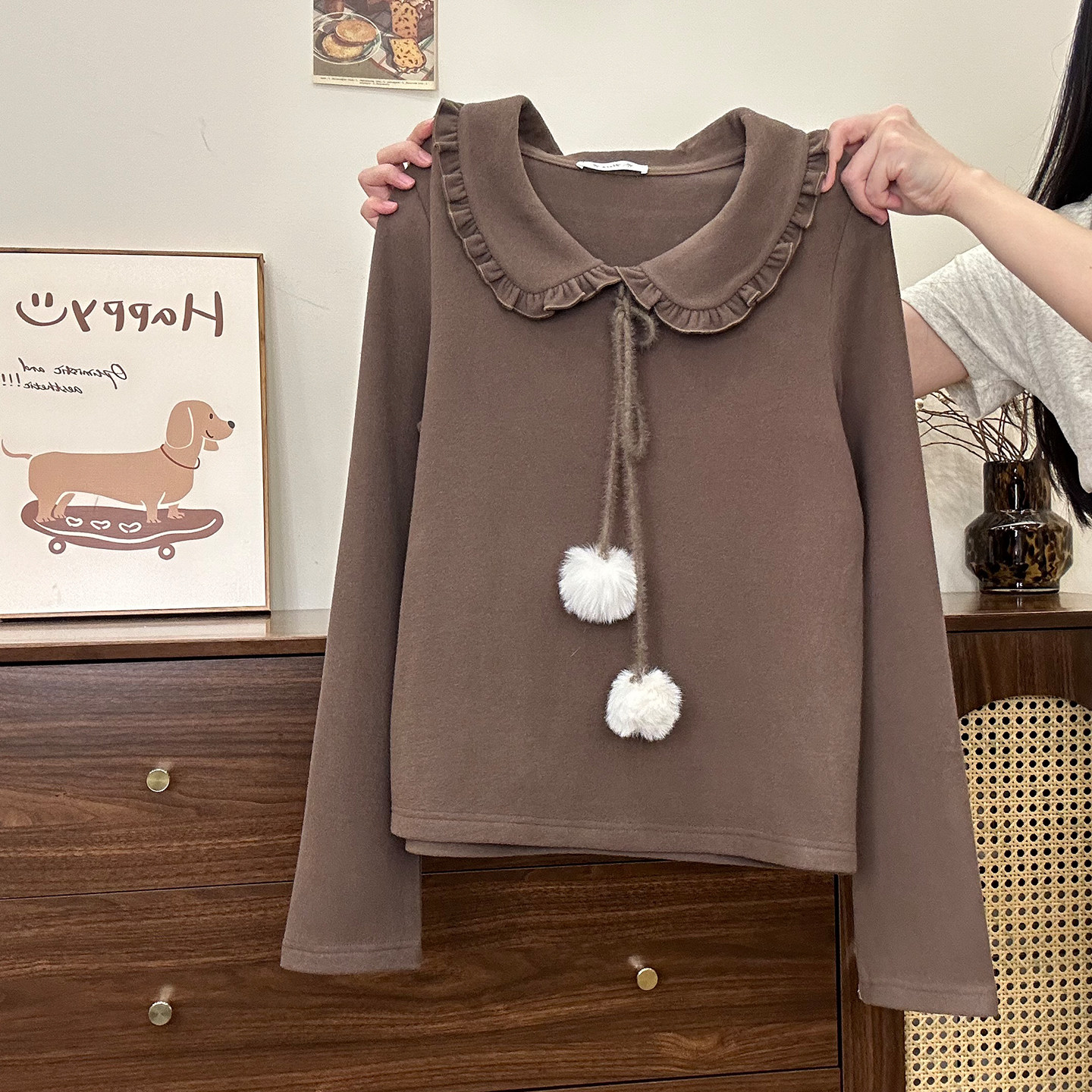 奶油的宇宙 绑带碎花娃娃领加厚叠穿内搭长袖女甜美风两件套上衣,淘宝优惠券,粉丝福利购,淘宝优惠卷