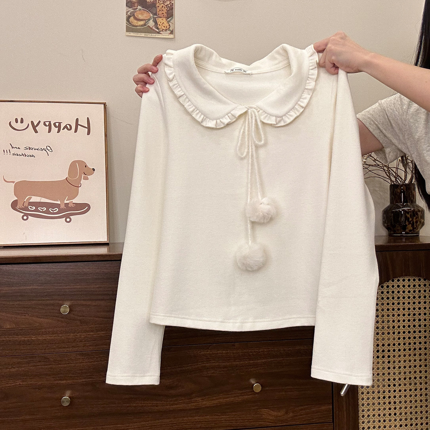 奶油的宇宙 绑带碎花娃娃领加厚叠穿内搭长袖女甜美风两件套上衣,淘宝优惠券,粉丝福利购,淘宝优惠卷