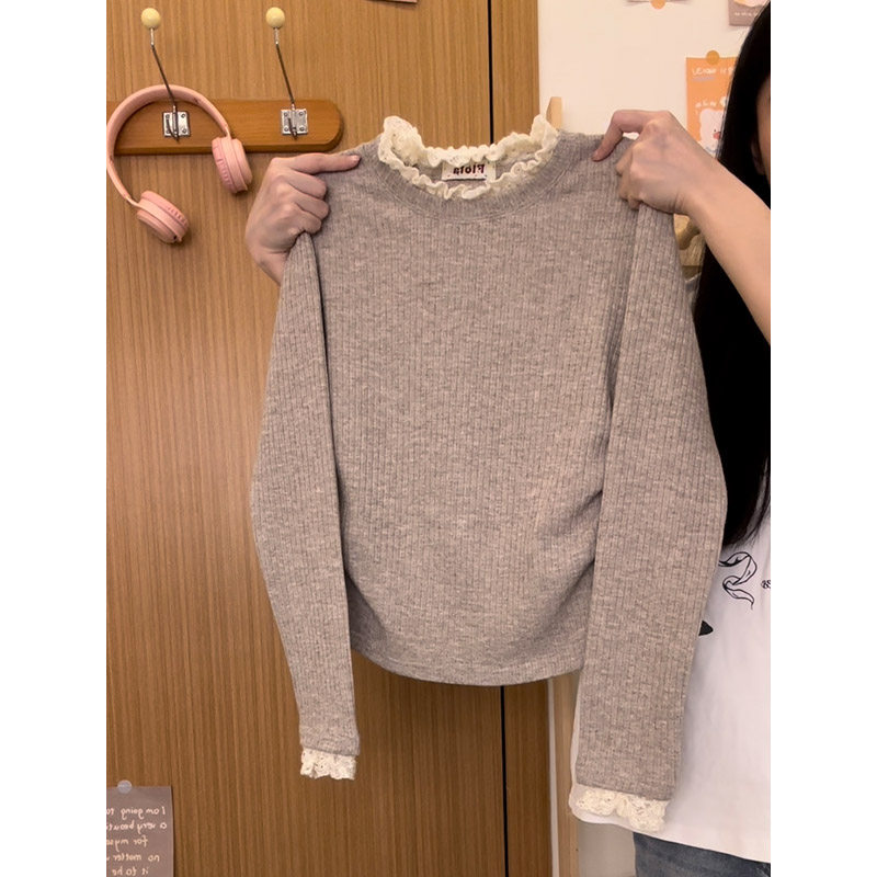 奶油的宇宙 芭蕾风蕾丝正肩针织衫长袖T恤女保暖内搭上衣2025新款,淘宝优惠券,粉丝福利购,淘宝优惠卷