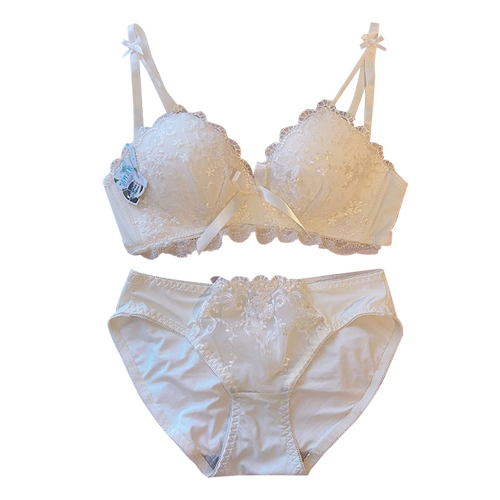 Кружевное нижнее белье, латексный поддерживающий бюстгальтер пуш-ап, кремовый белый бюстгальтер-топ, комплект, бюстгалтер, с вышивкой