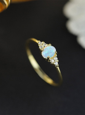 S925银澳宝蛋白石简约婚戒