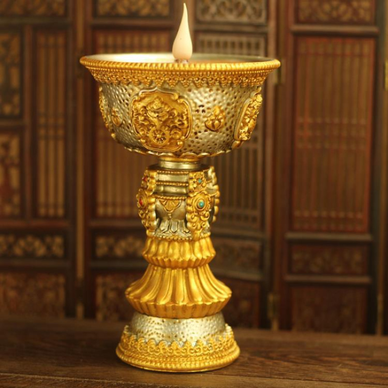树脂小电子佛灯酥油灯佛前供灯八吉祥长明灯藏式佛堂插电酥油灯座 - 图1