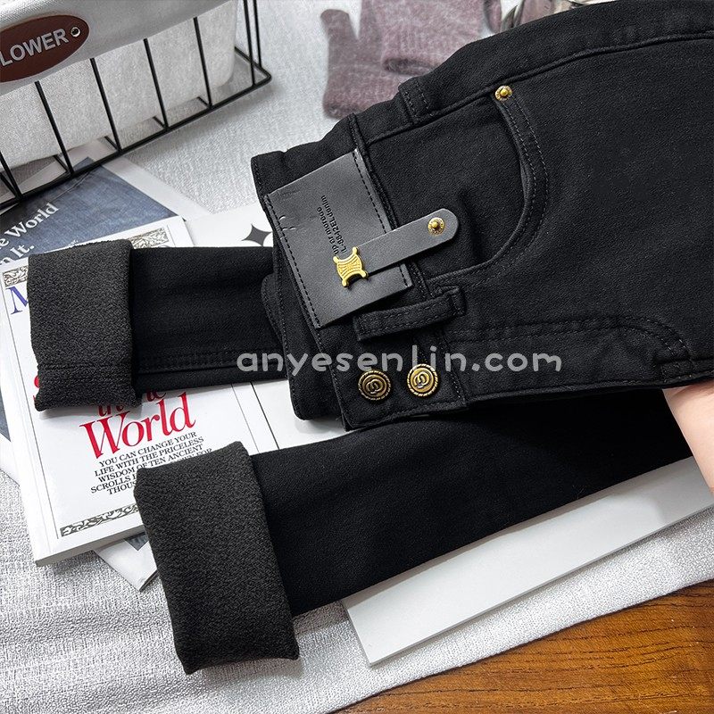 2025年秋冬新款小脚牛仔裤女黑色高腰磨毛加植绒加厚显瘦铅笔靴裤,淘宝优惠券,粉丝福利购,淘宝优惠卷