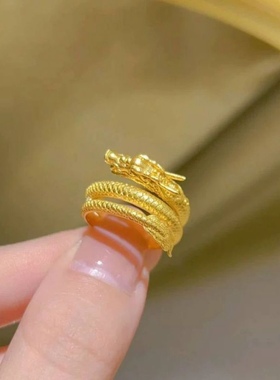 龙戒指本命年三圈盘龙中指招财进宝龙凤呈祥开口指环复古饰品新款