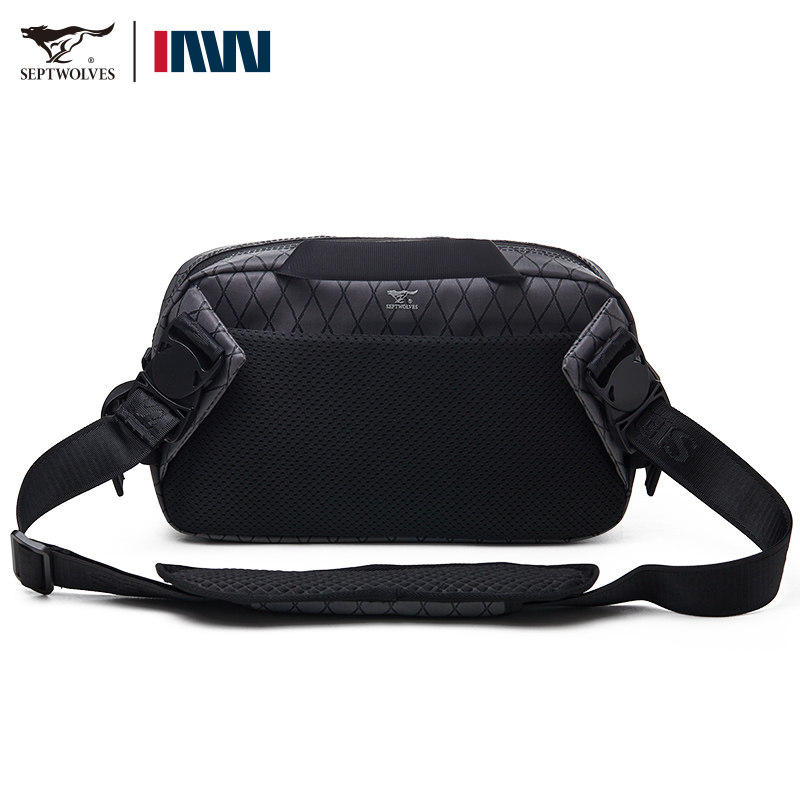 七匹狼男士腰包斜挎包深灰色菱格纹多功能大容量商务防水通勤包,淘宝优惠券,粉丝福利购,淘宝优惠卷