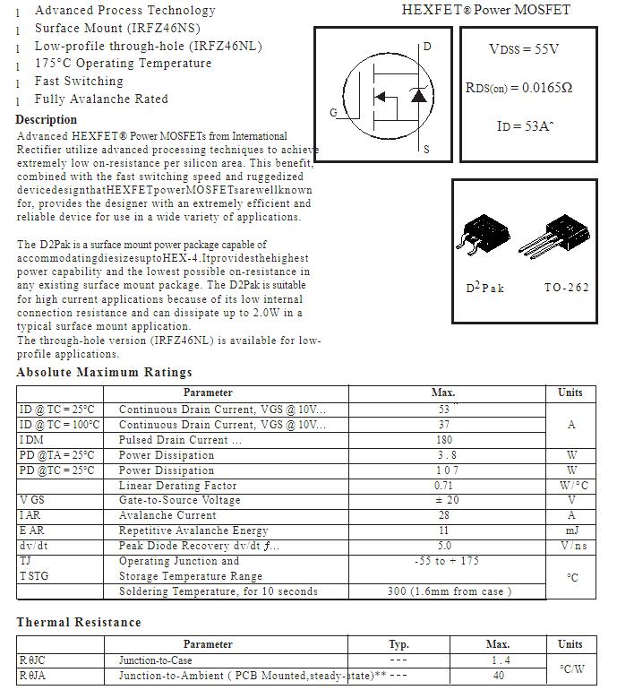 原装进口拆机原字 IRFZ46NS FZ46NS TO263贴片 场效应管 - 图1