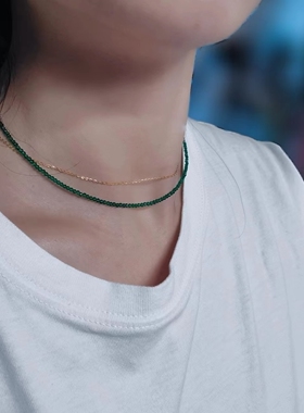 2mm极细黄水晶黑尖晶石颈链女choker水晶锁骨链轻奢小众极细款