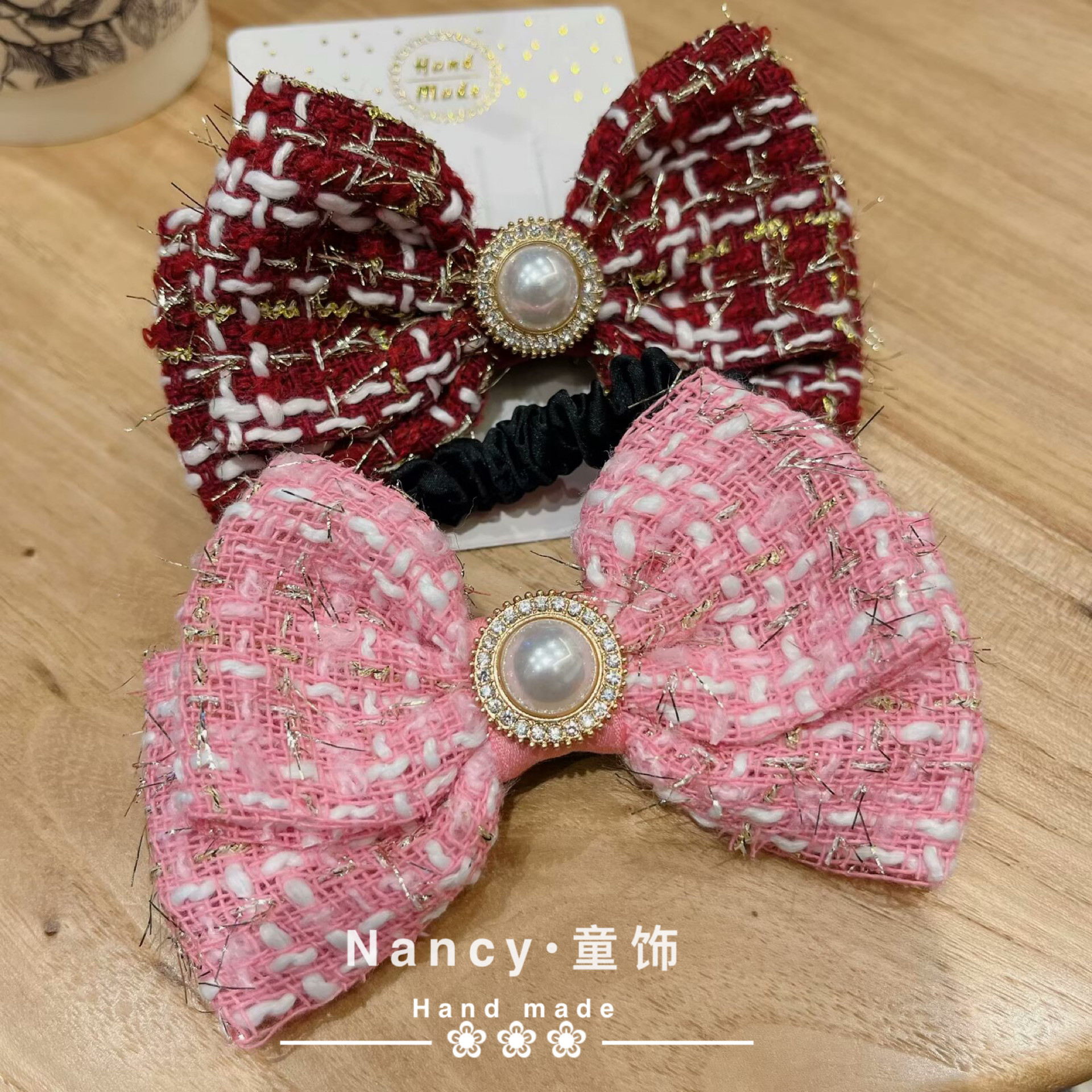 女童蝴蝶结发夹公主头绳甜美小香风珍珠发圈韩版儿童头饰皮筋亲子,淘宝优惠券,粉丝福利购,淘宝优惠卷