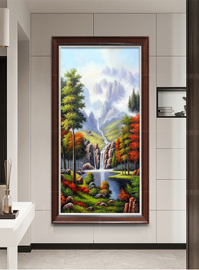 手绘油画山水风景聚宝盆有框客厅装饰画玄关过道走廊餐厅挂画壁画