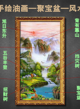 手绘风水聚宝盆玄关走廊油画
