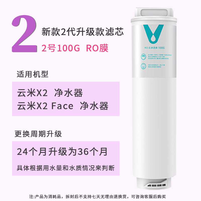 云米净水器滤芯X2/X2Face一键即热专用5in1复合、2号RO膜100G滤芯 - 图1