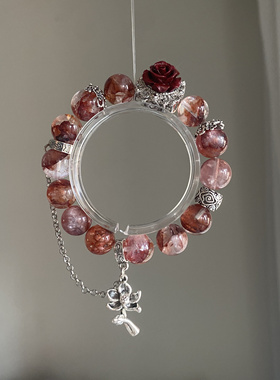 【白羊座】能量定制手串【烈焰玫瑰】自信冲劲天然水晶红胶花朱砂