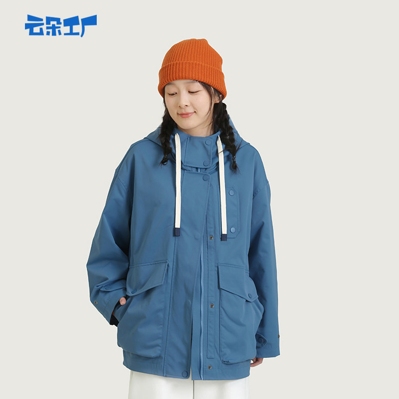 云朵工厂八头船连帽外套女短款宽松休闲工装夹克上衣简约外套,淘宝优惠券,粉丝福利购,淘宝优惠卷