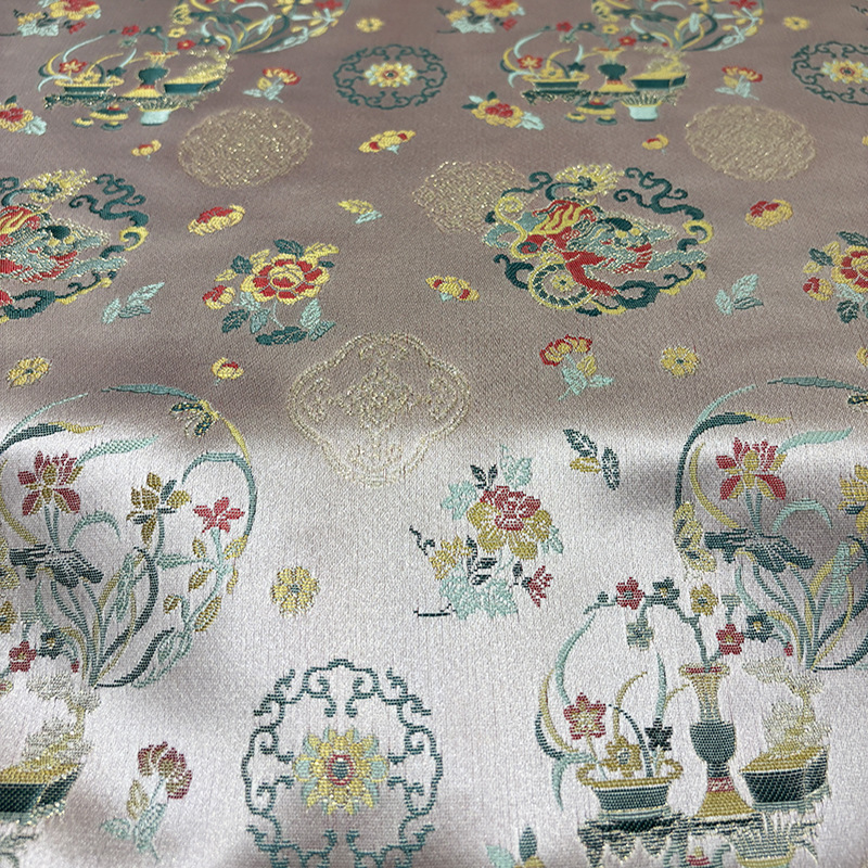 新款水仙花瓶国风布料马甲衬衫上衣布料仿宋锦汉服服装面料秋冬 - 图0