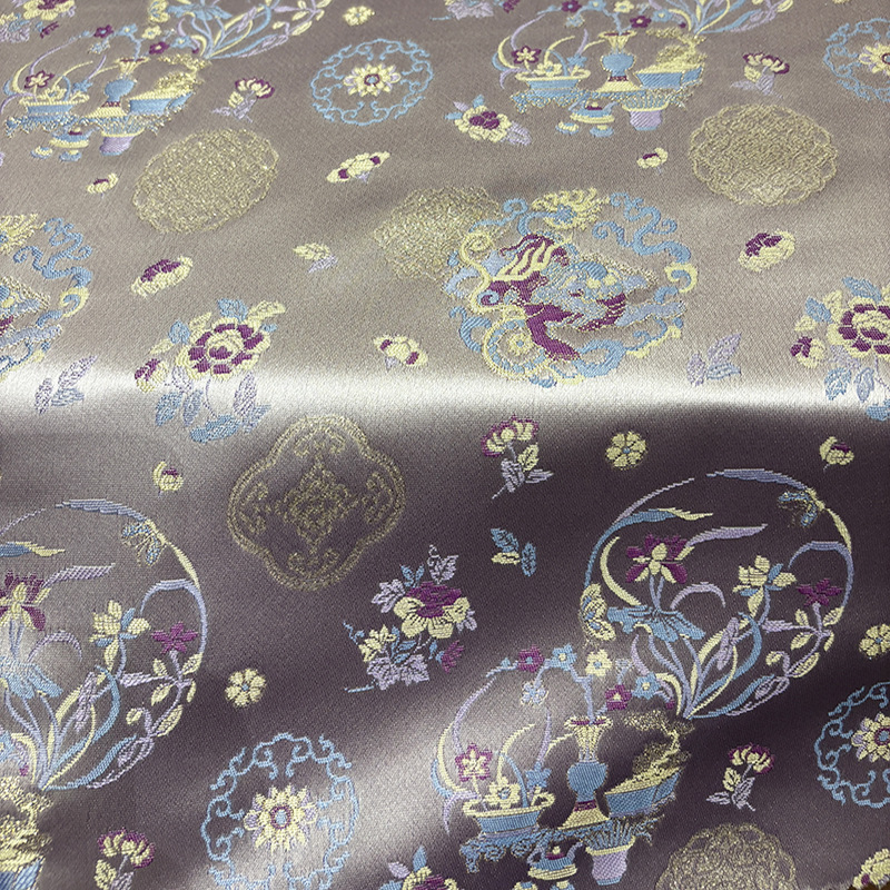 新款水仙花瓶国风布料马甲衬衫上衣布料仿宋锦汉服服装面料秋冬 - 图1