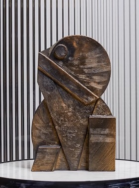 轻奢大理石花瓶客厅酒店样板间软装饰品北欧创意金属抽象雕塑摆件