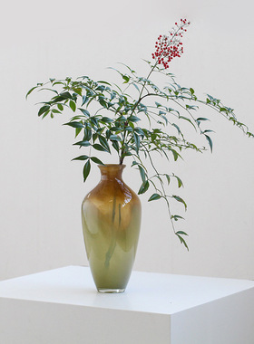 简约绿色中式小口渐变纹手工创意花瓶鲜花餐桌玄关居家吊钟马醉木