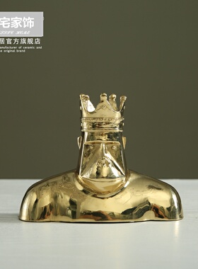 北欧样板房桌面装饰工艺品 纯铜把件可爱孔雀鸟圆球金属摆件猩猩