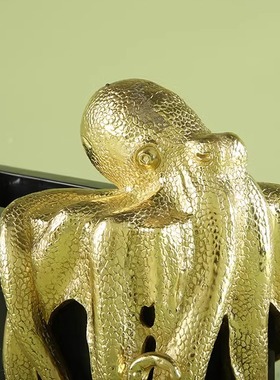 北欧家居样板间书房桌面收纳盒 方形大理石笔筒墨盒 金属章鱼摆件