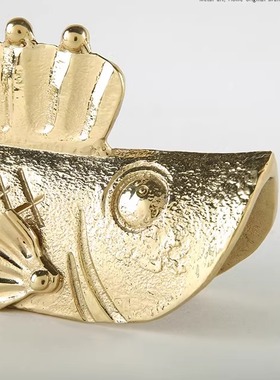 北欧现代纯铜金属鱼摆件工艺品折片鱼鳄鱼头样板房书房桌面装饰