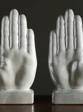 中式陶瓷手掌书靠摆件 样板间创意书夹书立书房书桌家居装饰品