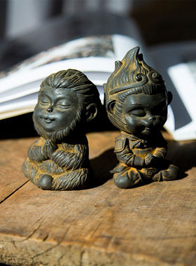 创意国风中式禅意齐天大圣孙悟空猴子桌面茶宠小摆件生肖猴工艺品