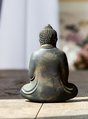 中式国风大日如来佛像原创仿铸铁铁器复古镇纸小摆件书镇禅意摆件
