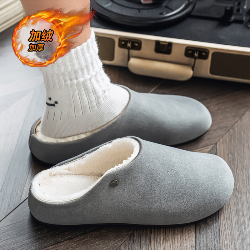 勃肯鞋男款冬季厚底百搭防滑加绒保暖棉鞋大码男士懒人一脚蹬男鞋 - 图1
